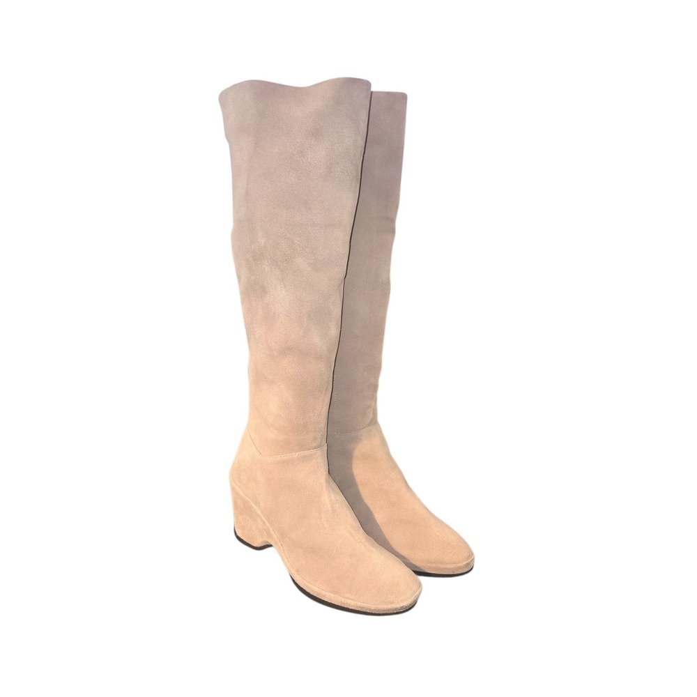 L'amour Des Pieds Odalys Boots Womens 7.5 Tan Suede Leather Tall Wedge Zip NEW